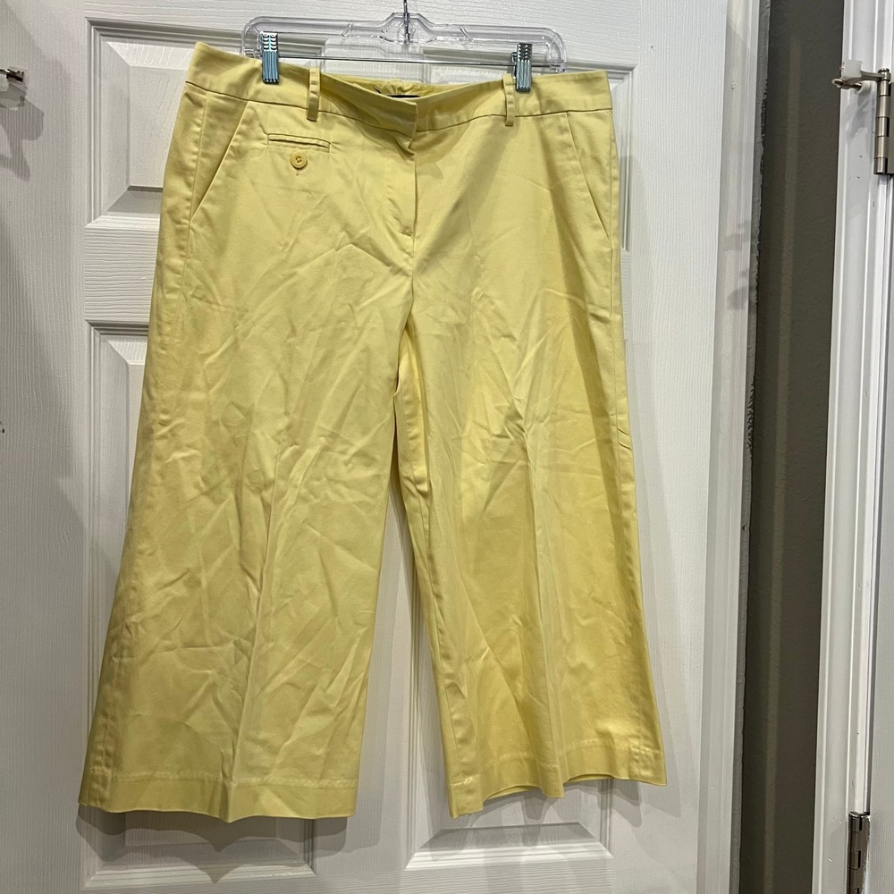 Sandro Sportswear Wide Leg Crop Pants Yellow Cotton Twill Minimalist Preppy 14
